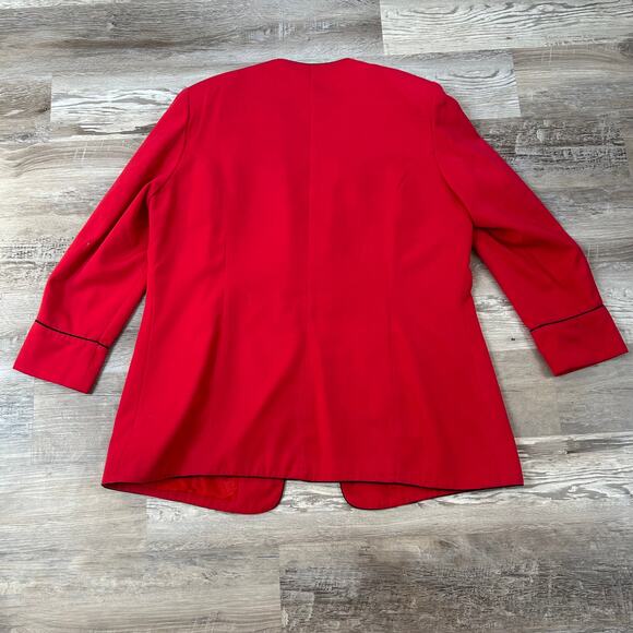 Vintage Eliane Red Button Front Coat Jacket Black Piping Bold Statement 90s - Picture 6 of 7